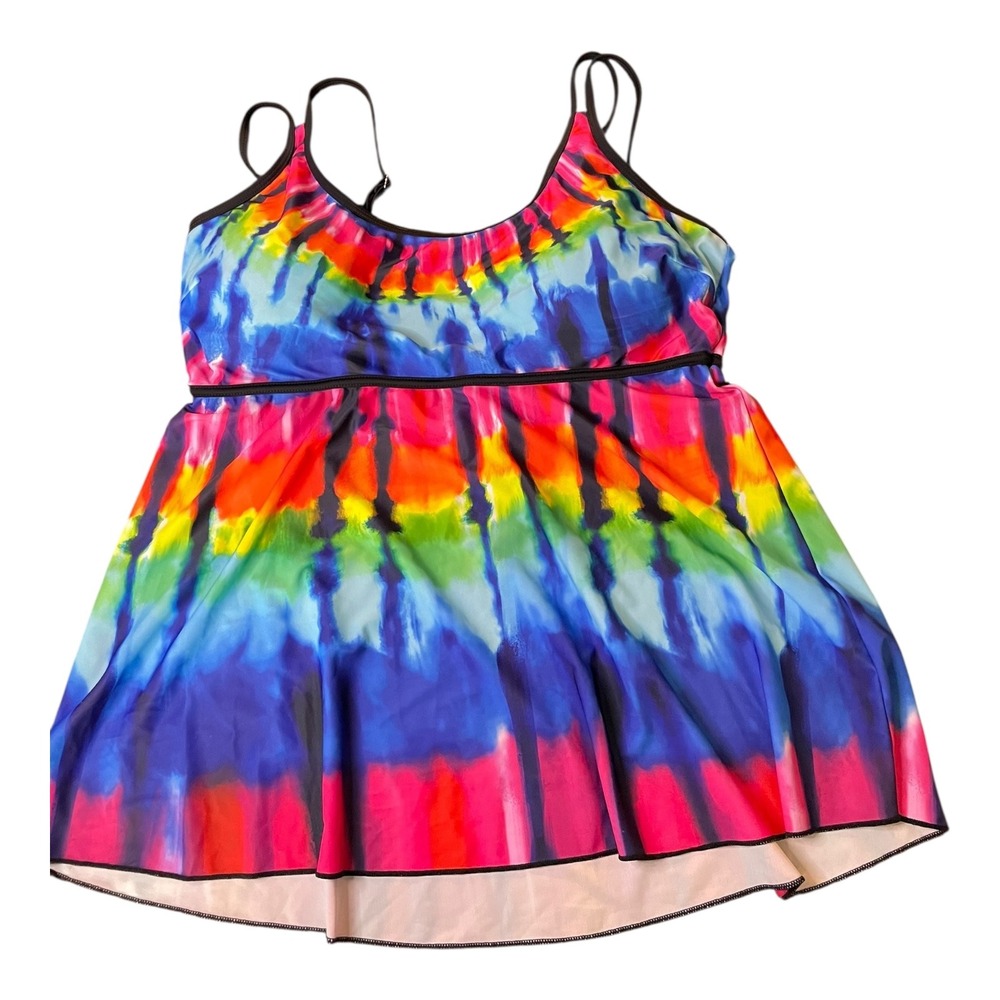 Heluici Tie Dye Tankini Swim Top 2XL Plus Colorful Swimsuit Rainbow beach cruise